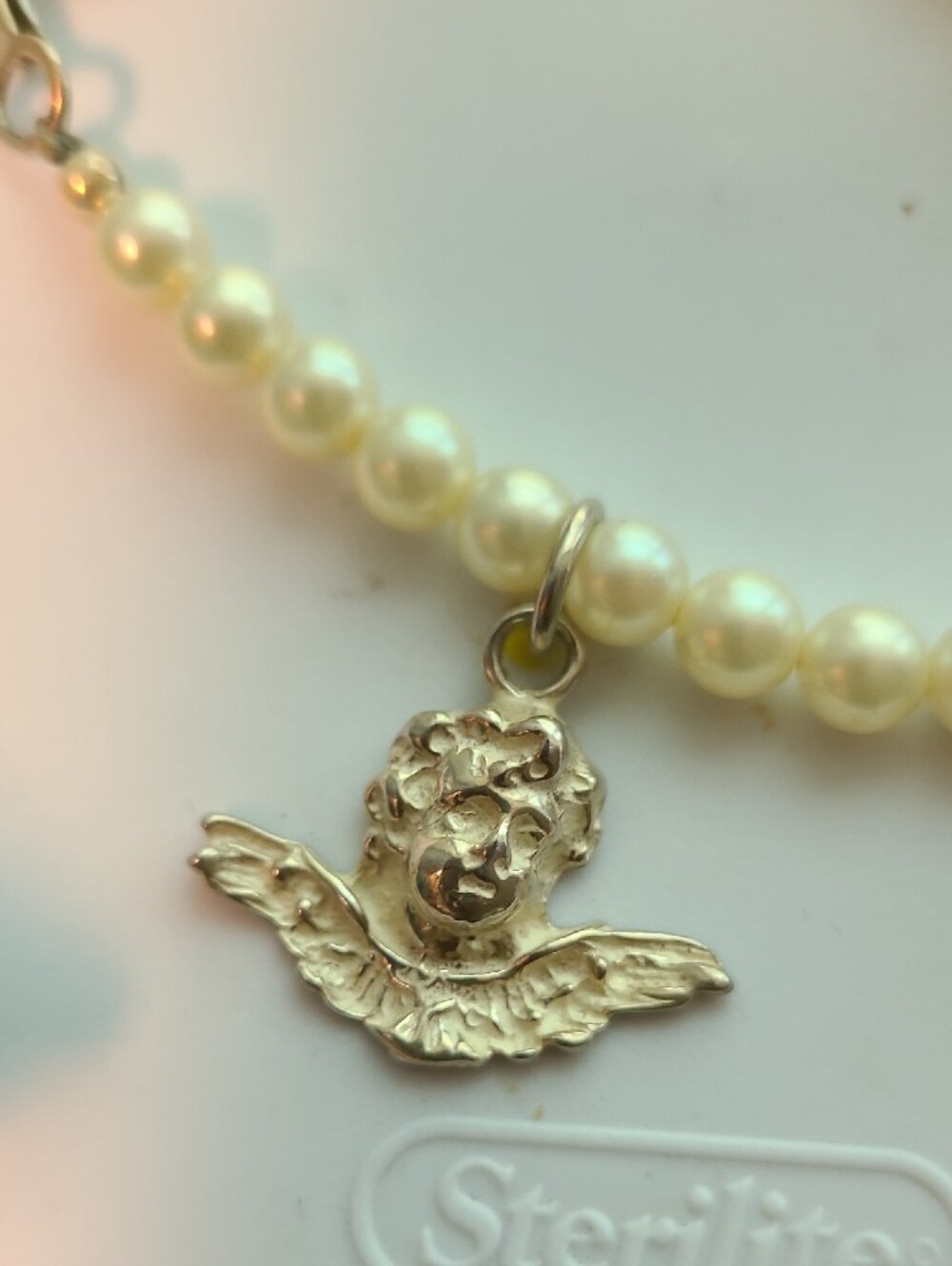 Pearl Bracelet with Sterling Silver Cherub Charms - Picture 6 of 7